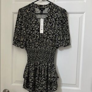 Aqua black daisy smoked minidress S